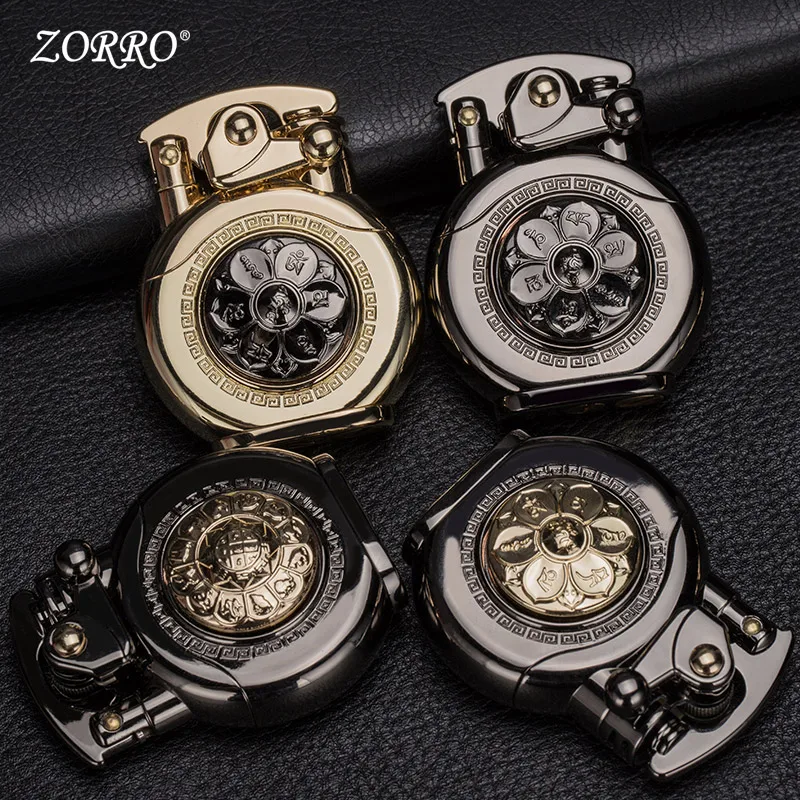 Zorro turntable kerosene lighter rocker automatic ignition metal windproof grinding wheel lighter creative men\'s smoking gadget