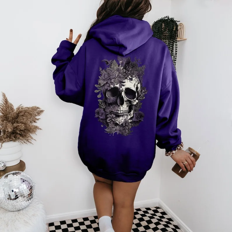 

Soft Goth Gothic Sugar Skull Hoodie Rock n Roll Flower Rocker Vintage Hooded Sweatshirt skeleton Gothic Sweater Hood Whimsigoth