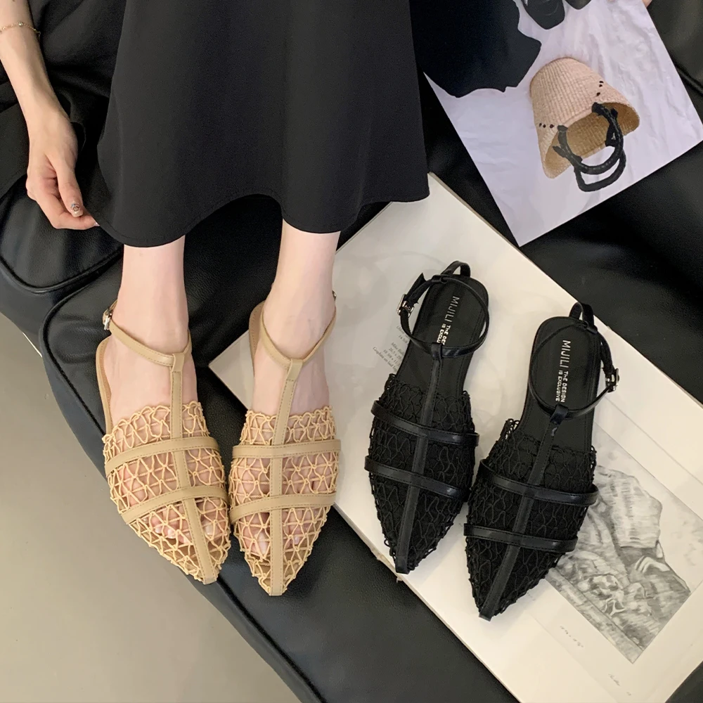 

Woven Slingback Flats Sandals for Women Pointed Toe Slip On Sandals Fashion Adjustable Buckle Strap Dress Summer Shoes