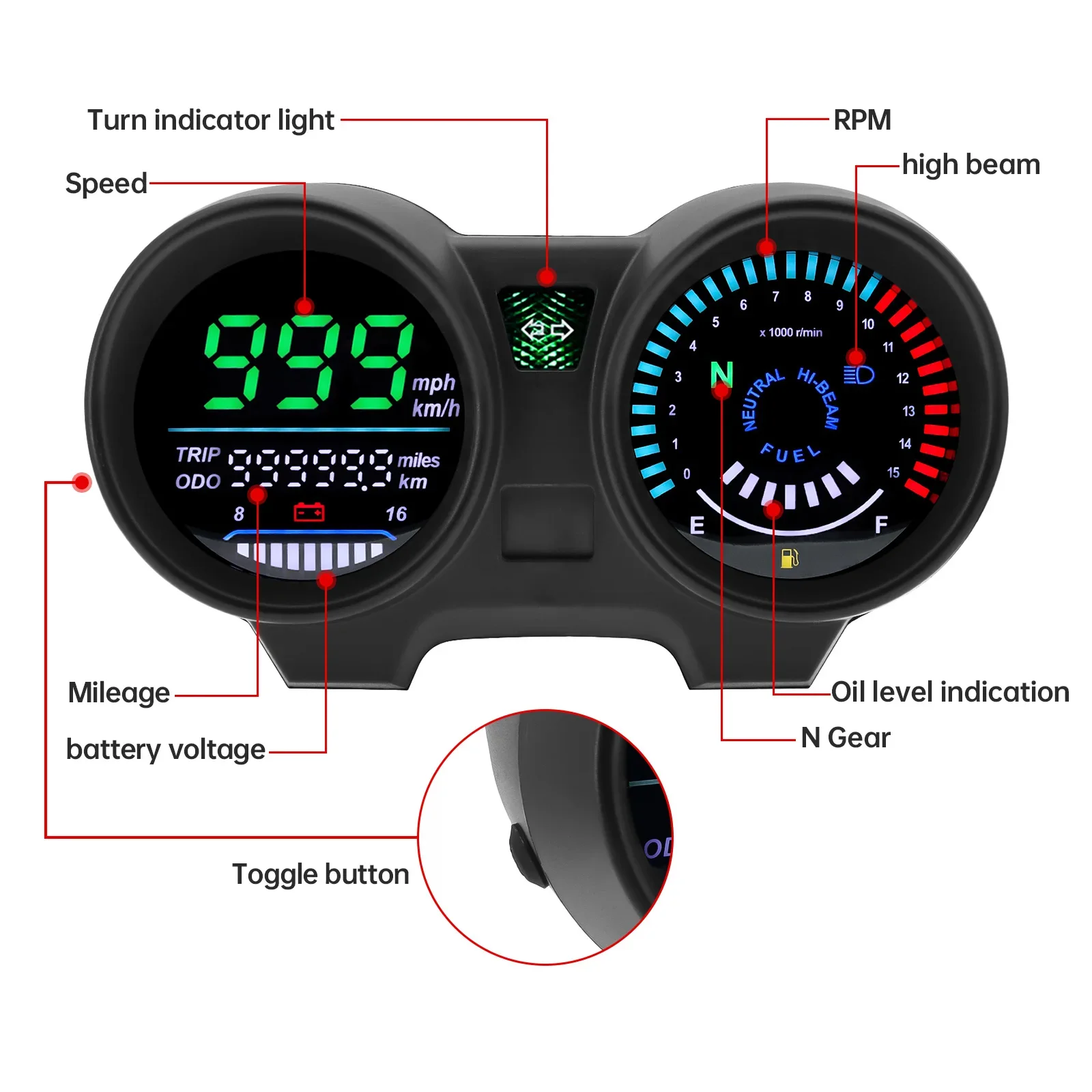 2pcs Motorcycle RPM Meter Speedometer LED Electronics Digital Dashboard For Brazil TITAN 150 Honda CG150 Fan150 2010 2012