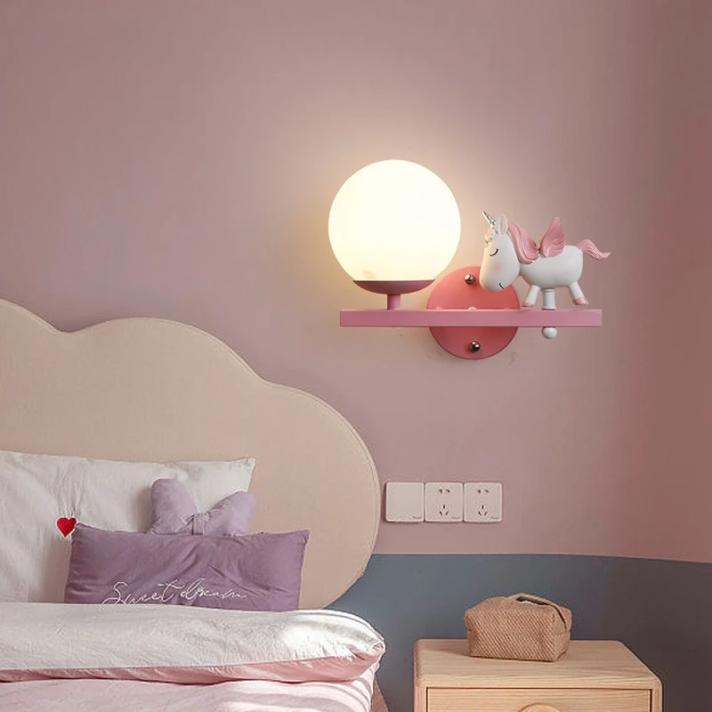 Bedside Wall Lamp for Children's Room Girl Boy Wall Sconce Creative Cartoon Eye Protection Led Home Decoration Wall Light