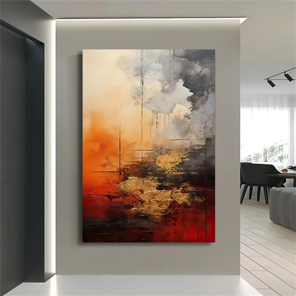 100% Hand Drawn Abstract Oil Painting on Canvas Modern Home Golden Line Wall Art Picture Large Mural for Living Room Decor Paint