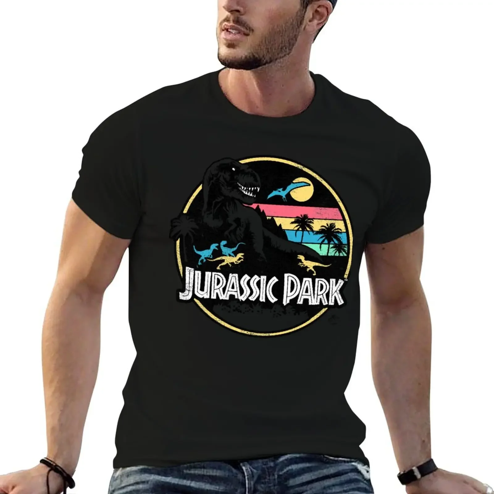 Jurassic Park Retro Distressed Portrait T-Shirt sweat customizeds shirts graphic tees t shirt men 100℅ cotton