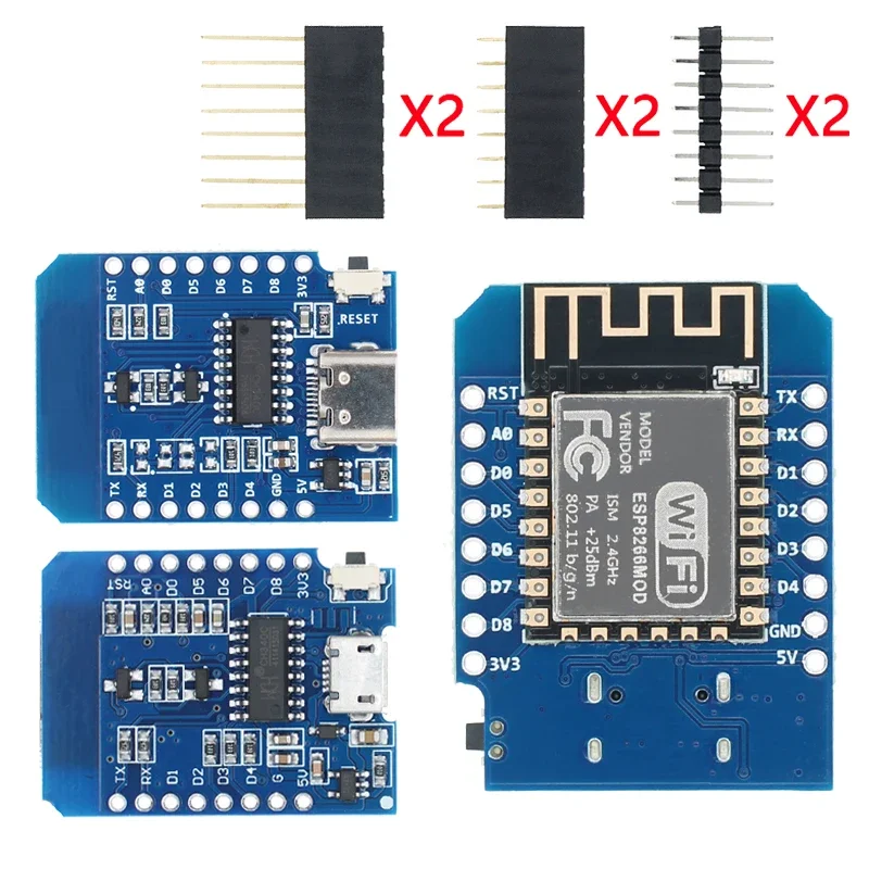 D1 mini TYPE-C/micro esp8266 ESP-12F ch340g v2 usb d1 mini placa de desenvolvimento wifi d1 mini nodemcu lua iot placa 3.3v com pinos