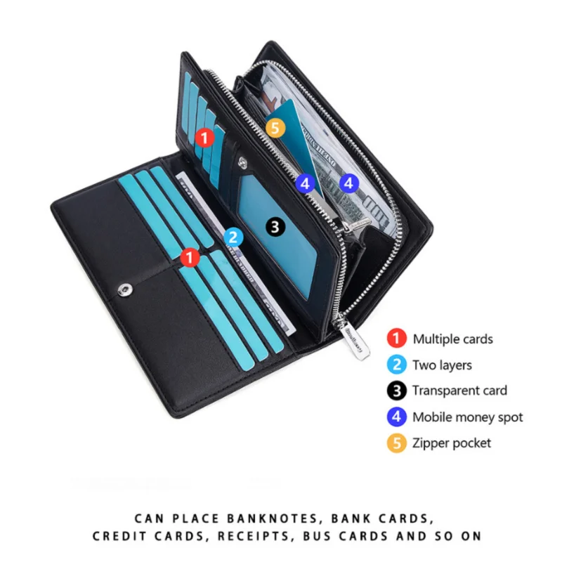 New Large-Capacity Men's Long Wallet, Multi-Functional Zipper Clutch Bag, Business Plain Weave Multi-Slot Card Holder Bag
