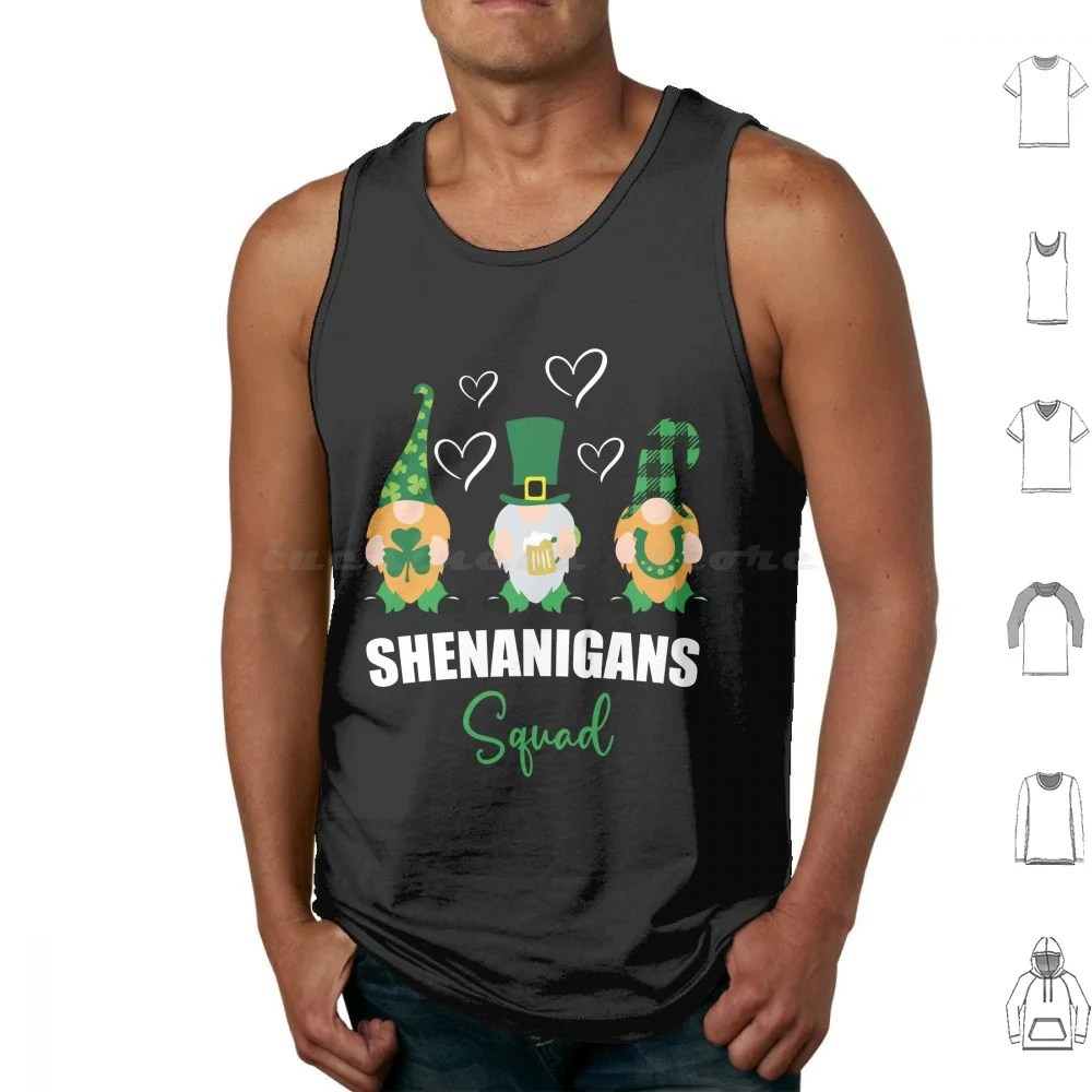Shenanigans Squad Funny Irish Shamrock Gnome Day Tank Tops Print Cotton