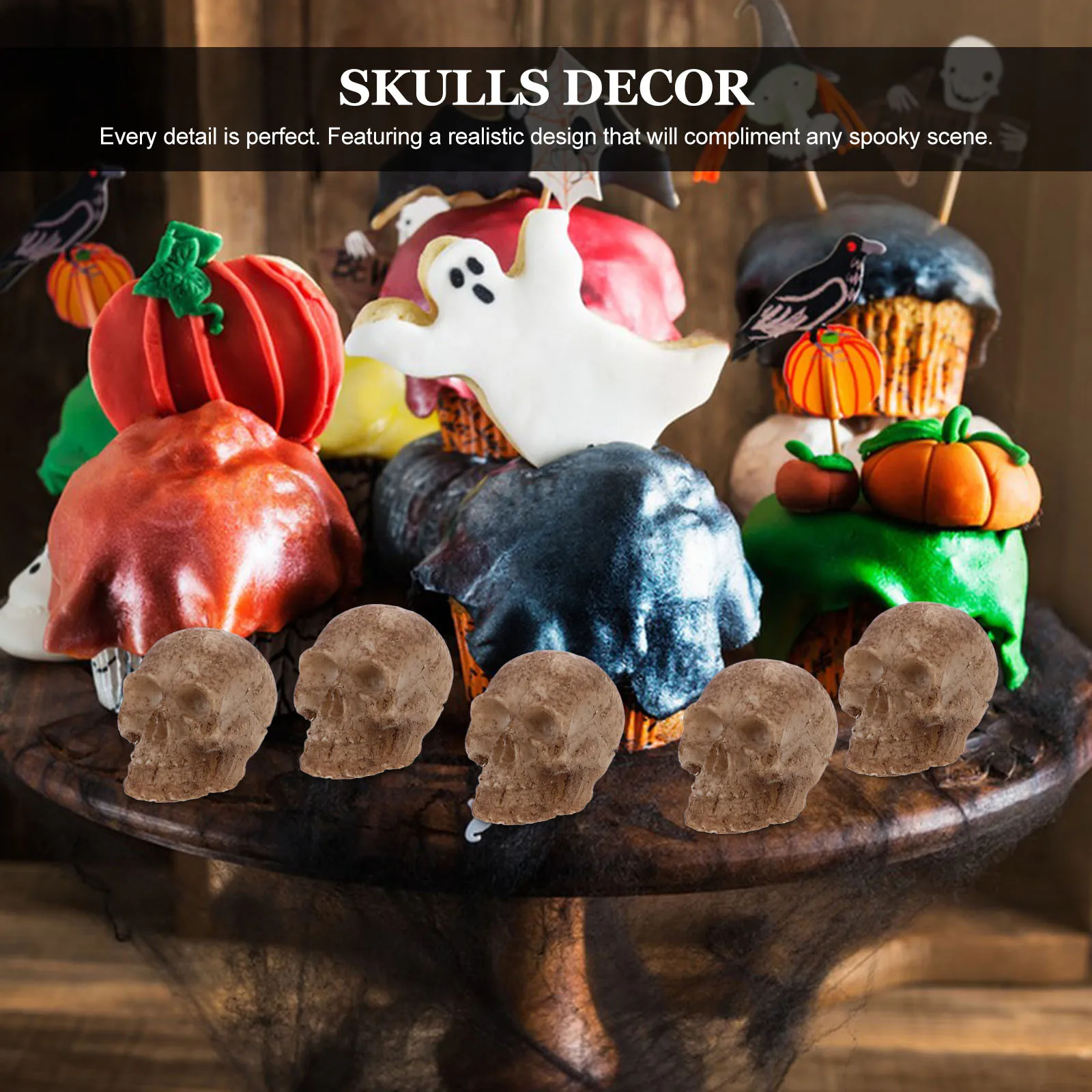 

20pcs Halloween Skull Head Decoration Small Resin Ornament For Home Party Desktop Spooky Decor Haunted Props