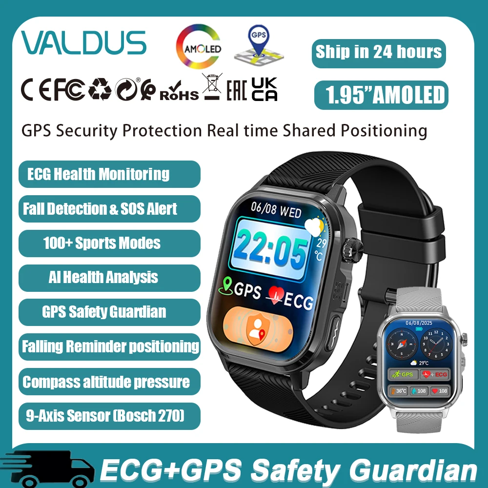 Reloj Inteligente VALDUS CARDIGO AMOLED GPS+ECG para Hombre y Mujer, SOS, Ubicación en Tiempo Real, Salud con IA, Sensor de 9 Ejes, Deportivo, Nuevo Modelo 2026