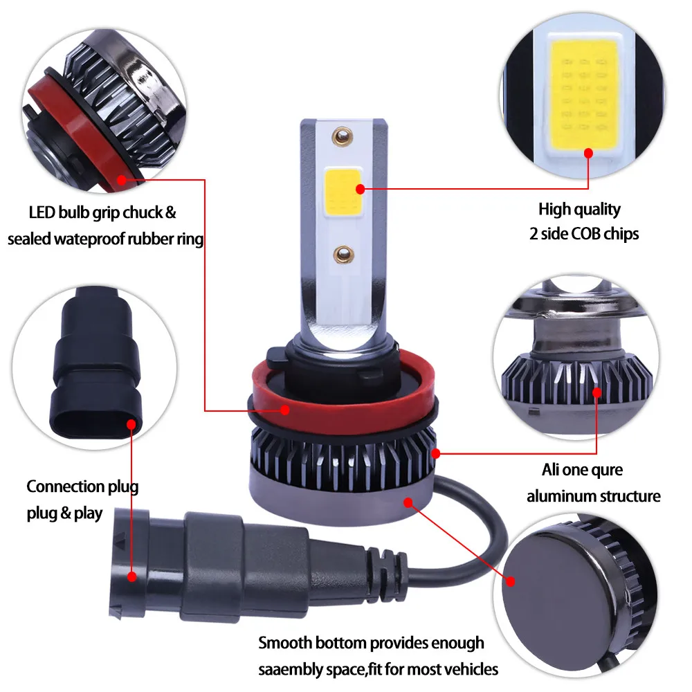 TCYATO AR Light H7 LED Mini Headlight H1 LED H4 H8 H9 H11 Headlamps Kit 9005 HB3 9006 HB4 Auto LED Lamps Turbo COB 8000LM/Pair