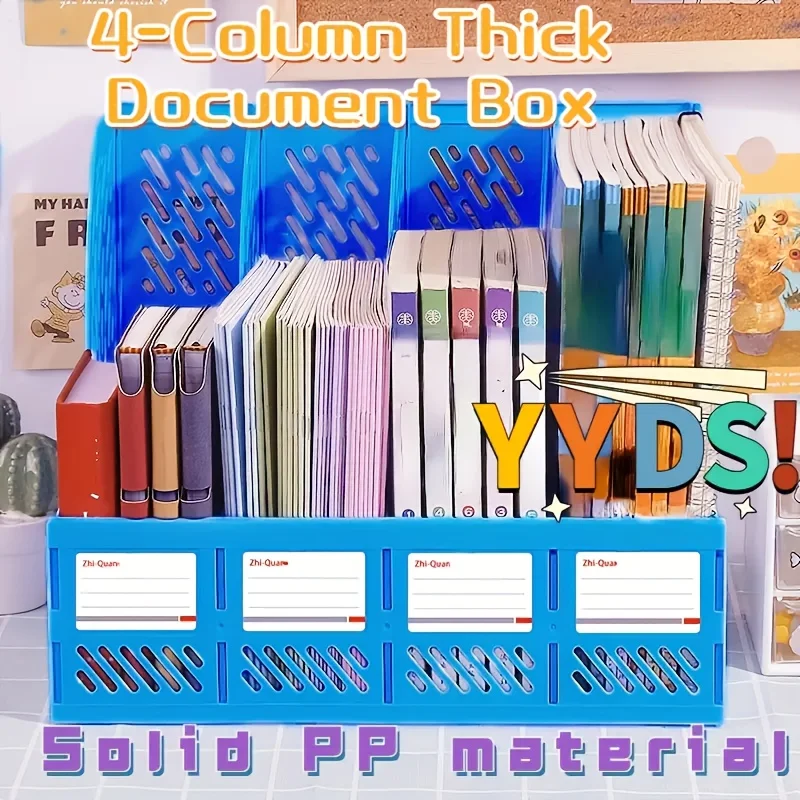 Four-Section File Rack, File Box, Desktop Organizer, Bookshelf, Multi-Layer Book Stand, Document File Holder for A4 Folders