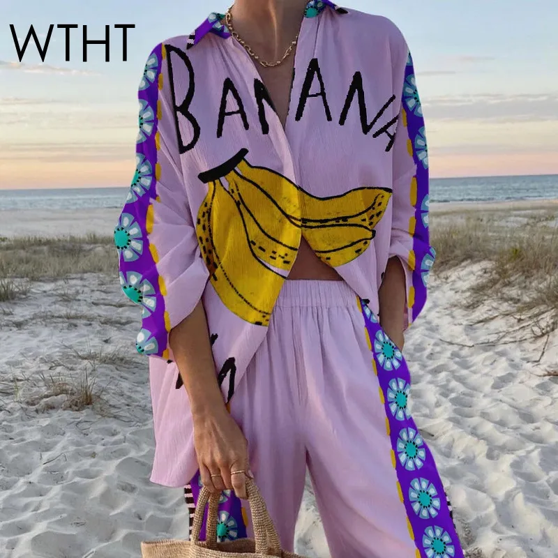 

WTHT Fashion New Women's Irregular Colorful Print Loose Shirt 2025 Summer Trendy Lapel Long Sleeves Blouse Female 1LS2350