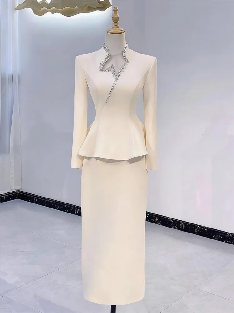 Champagne New Elegant Art Exam Suit Skirt Host Wedding Performance Dress