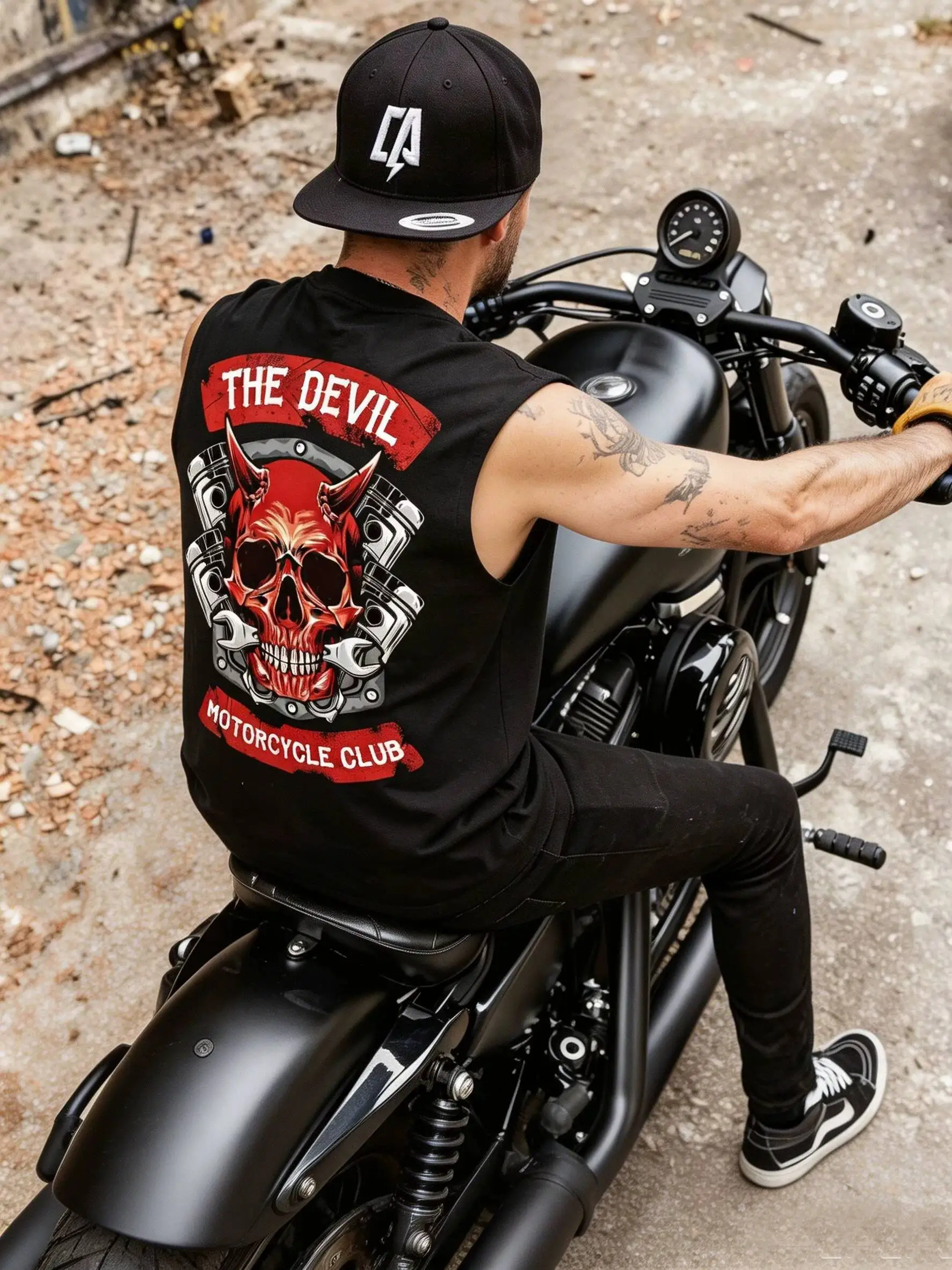 Man Tank Top 2026 Men Black Cotton Sleeveless Cut Off Tank Top American Retro Rock Motorcycle Skull Print Unique Punk