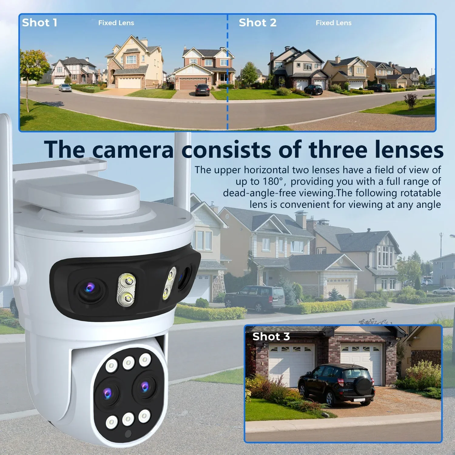 PEGATAH Cámara WiFi 20MP IP PTZ Tres Pantallas 180 °   Seguimiento automático gran angular Zoom digital 10X Protección de seguridad de 15 MP O-Kam Pro