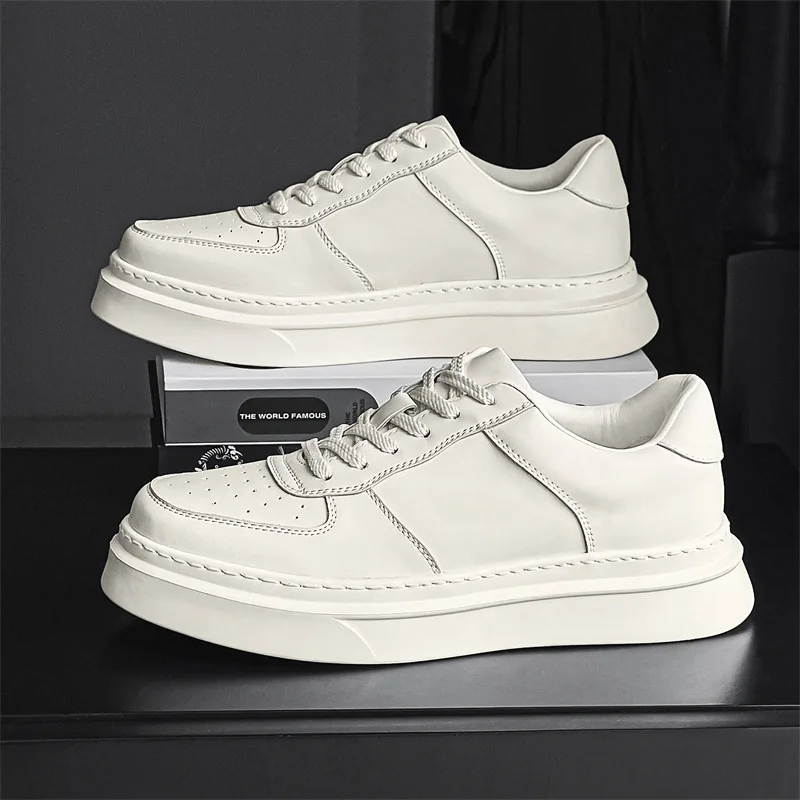 

Korean designer men's fashion original leather shoes lace-up oxfords shoe white flats platform sneakers breathable footwear mans