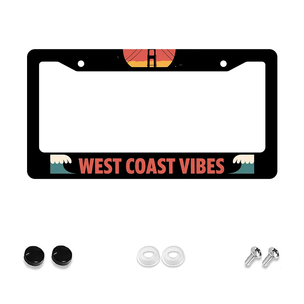 

1 шт., черный цвет, вибрации побережья, узор с 2 отверстиями, рамка номерного знака, алюминиевый материал, 6x12 дюймов, с набором винтов, новинка в стиле ретро