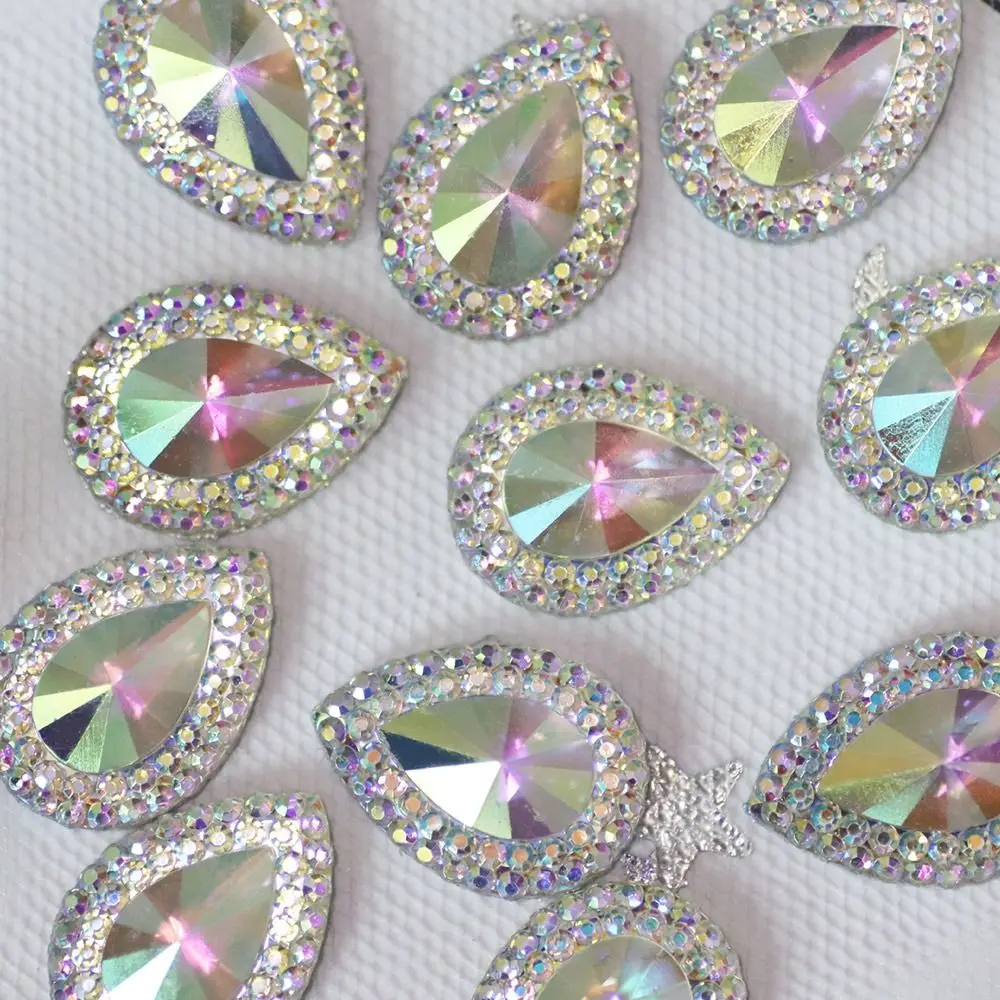 50pcs 13*18mm Craft Decorations DIY Crystal Stones AB Colorful Resin Ornament Flatback Applique Glitter Water-drop Rhinestone