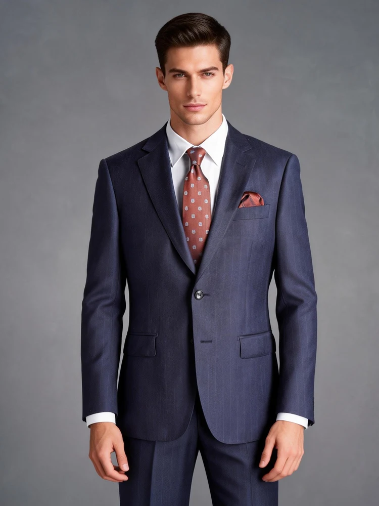 

Мужской костюм из смесовой шерсти и шелка, в полоску, темно-синий, 2 предмета, для официальных мероприятий, бизнеса, жениха, свадьбы, на заказ