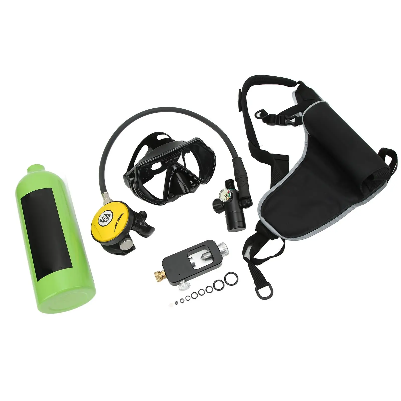 1L Mini Dive Tank Oxygen Cylinder Kit with Goggles, Strap, Bag & Adapter - Diving Essentials