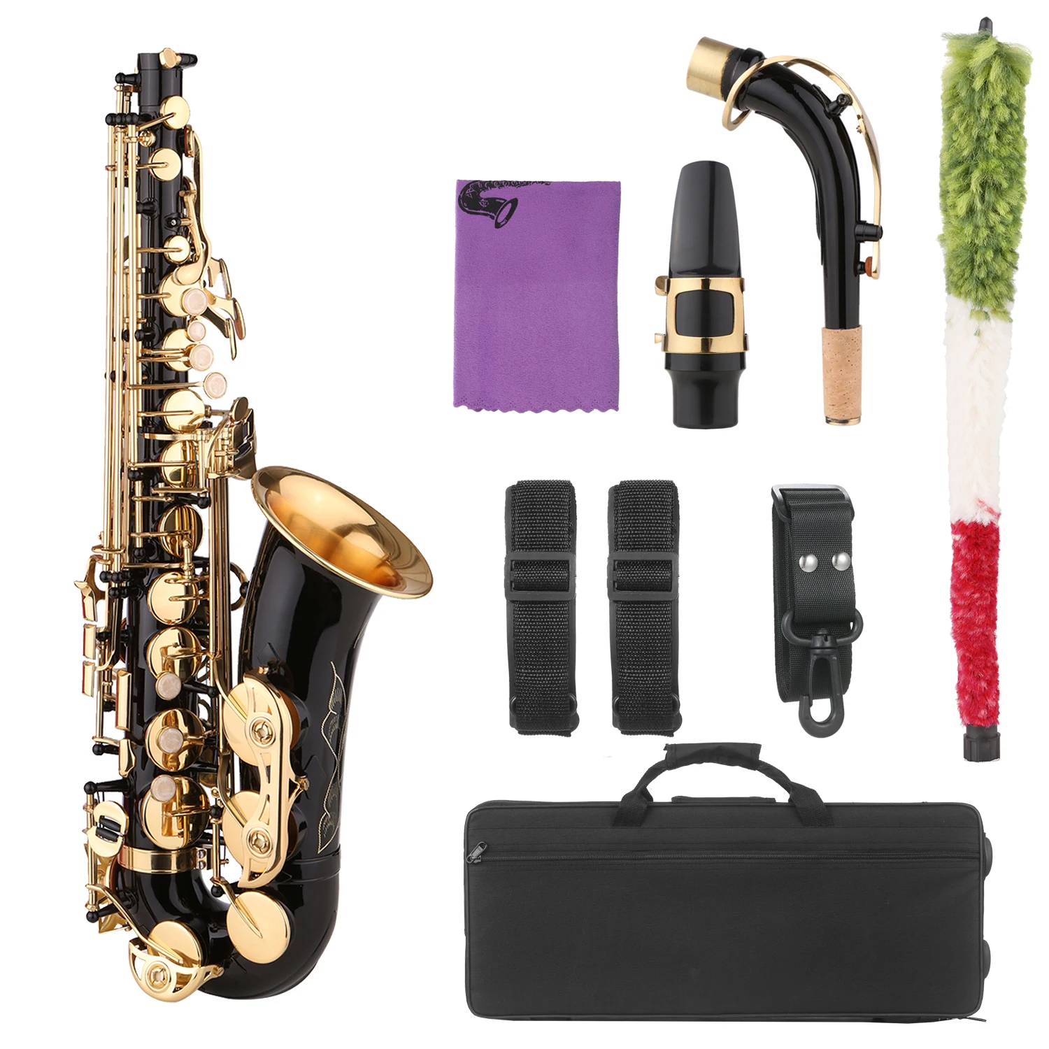 Saxophone Black paint e flat saxophone, intermediate player brass Eb alto saxophone with microphone, cleaning cloth brush