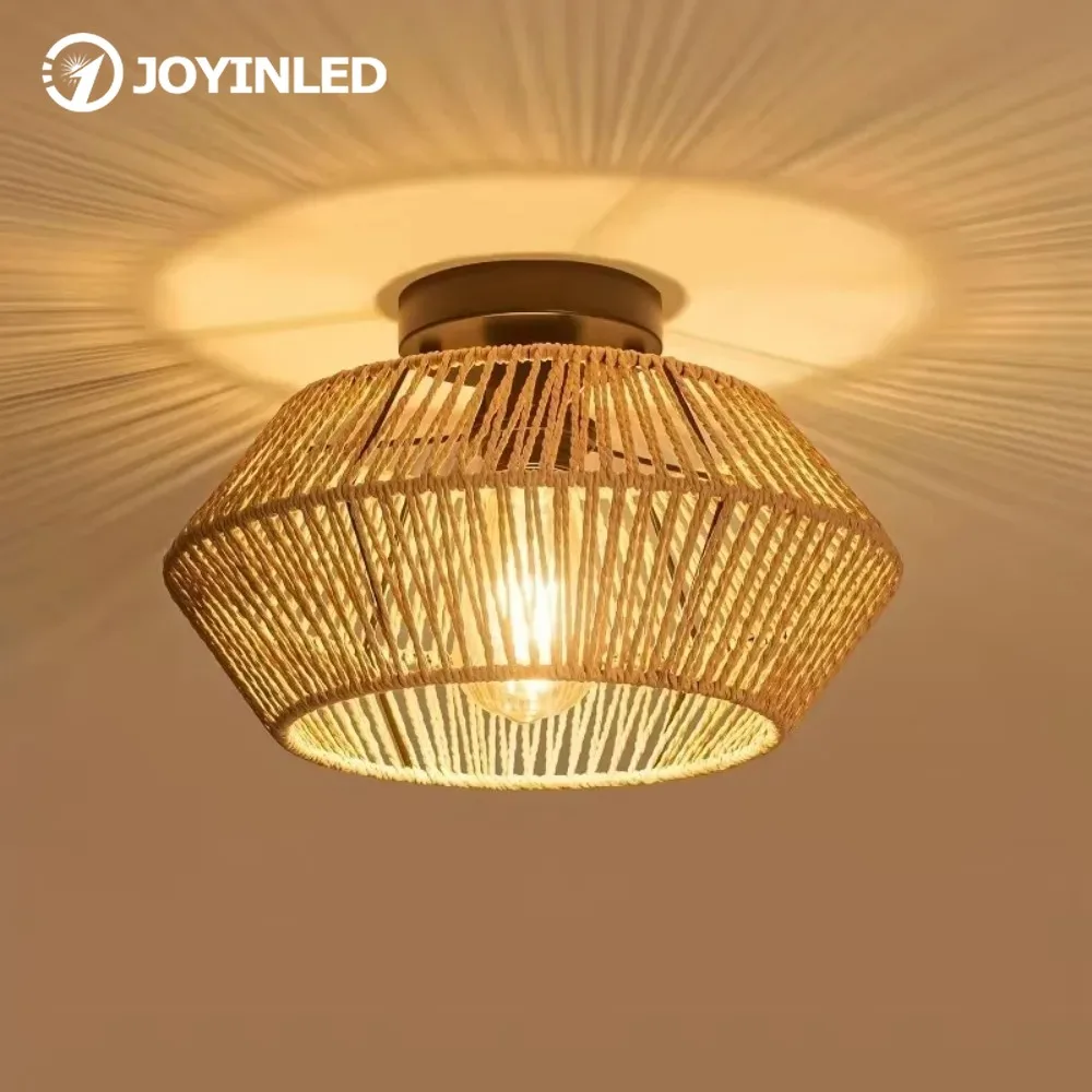 

JOYINLED богемный плетеный потолочный светильник из ротанга, ручная работа, абажур в клетке, прибрежная люстра для фермерского дома, новинка ручной работы