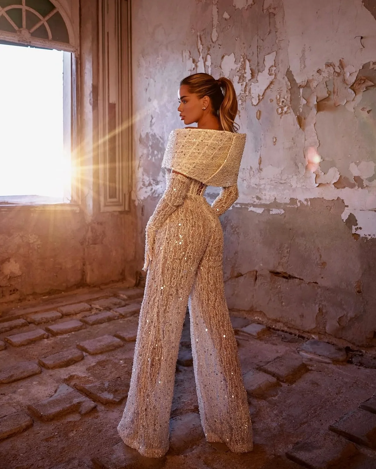Stunning Beaded Lace Jumpsuit Women Formal Gown Off the Shoulder Wide Leg Women Jumpsuits Prom Dresses Custom vestidos de fiesta