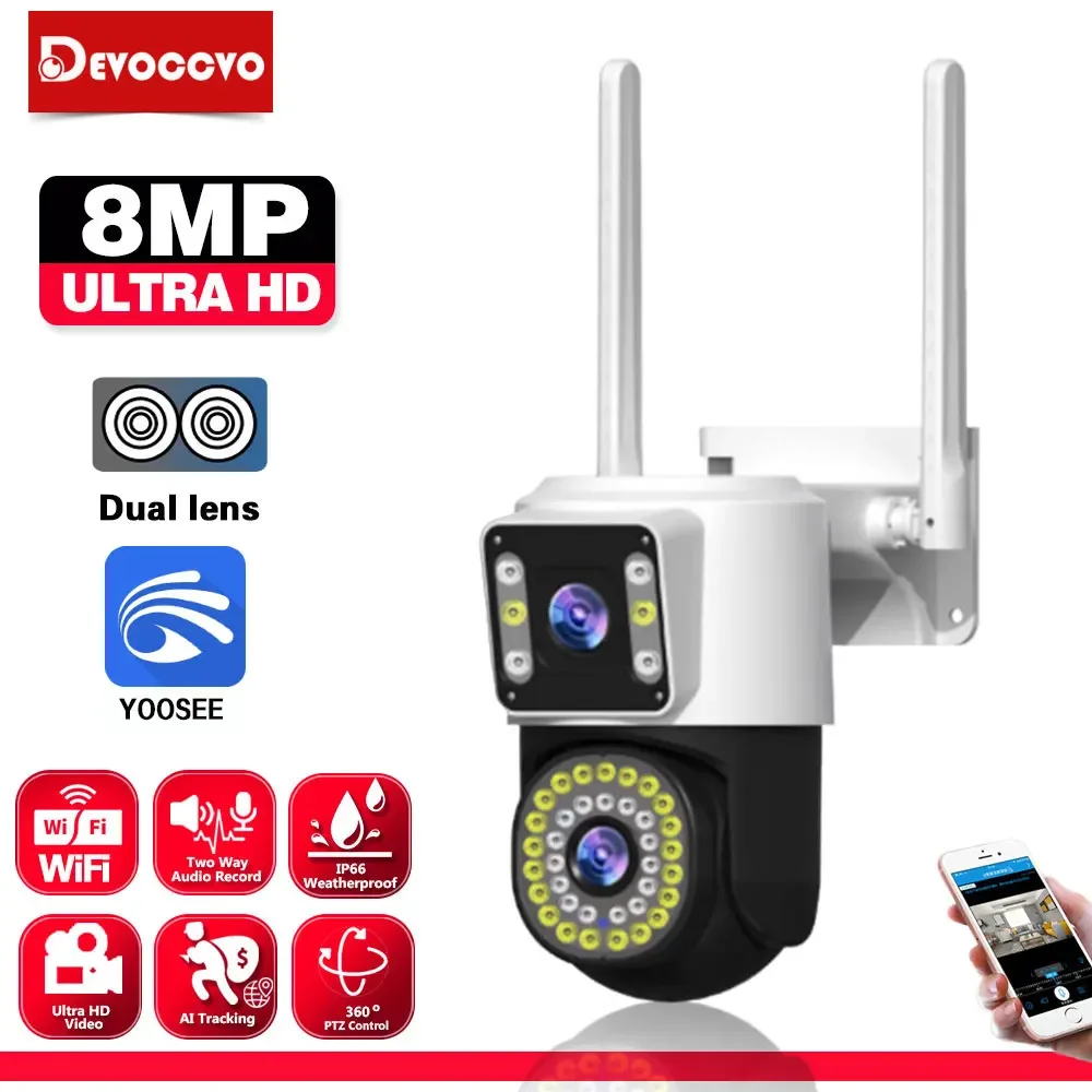 camera wi fi ptz 8mp 4k com lente dupla tela dupla deteccao de movimento protecao de seguranca externa ip cctv vigilancia colorida 01