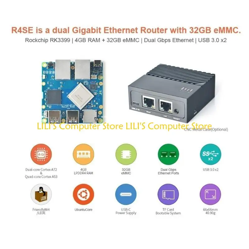 A52B NetworkNG Router لـ Nanopi R4SE Double GBPS Storage 32GB وذاكرة 4 جيجابايت