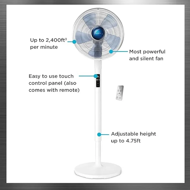 Pedestal Fan Turbo Silence Standing Floor Fan with Remote 53 Inches Ultra Quiet Fan for Bedroom Oscillating, Portable, 5 Speeds