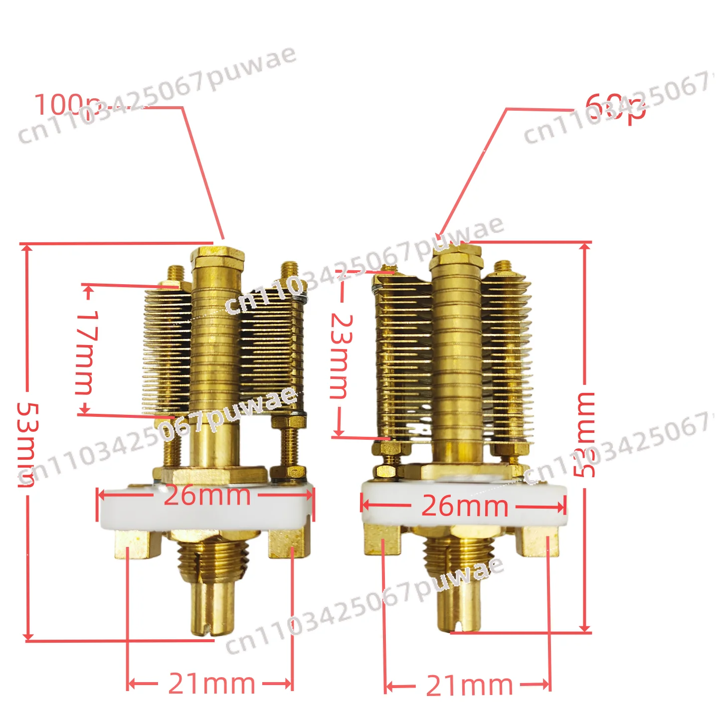 CW2F High Q Air Variable Capacitor Single Gang Copper Ceramic Capacitor High Frequency