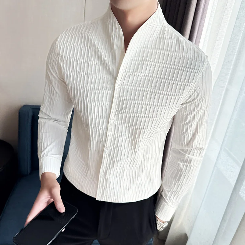 New Men's Social Shirt British Style Casual Business Formal Long Sleeved Shirt Luxurious and Slim Fit Dress Tops Shirt 4XL-M