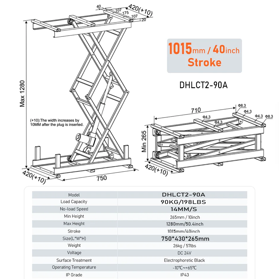 Electric Lifting Table Stand Platform 90kg Load,stroke 1005mm Table Lift WIFI Remote Control Motor Drive Iron Frame