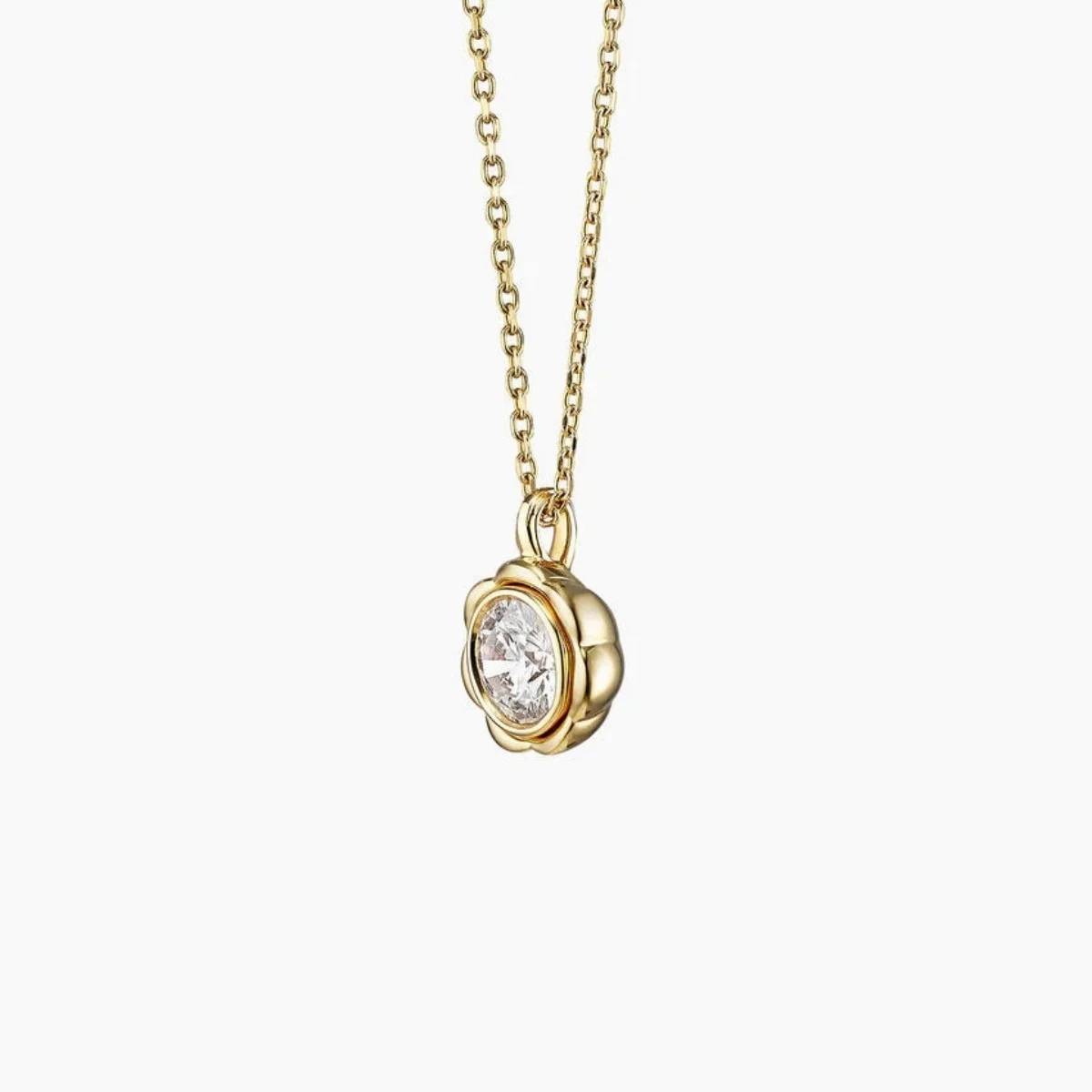 Bezel Set Solitaire Diamond Necklace 9K/14K/18K Yellow Gold Round Cut Lab Grown Diamond IGI Certificate Flower Pendant Charm