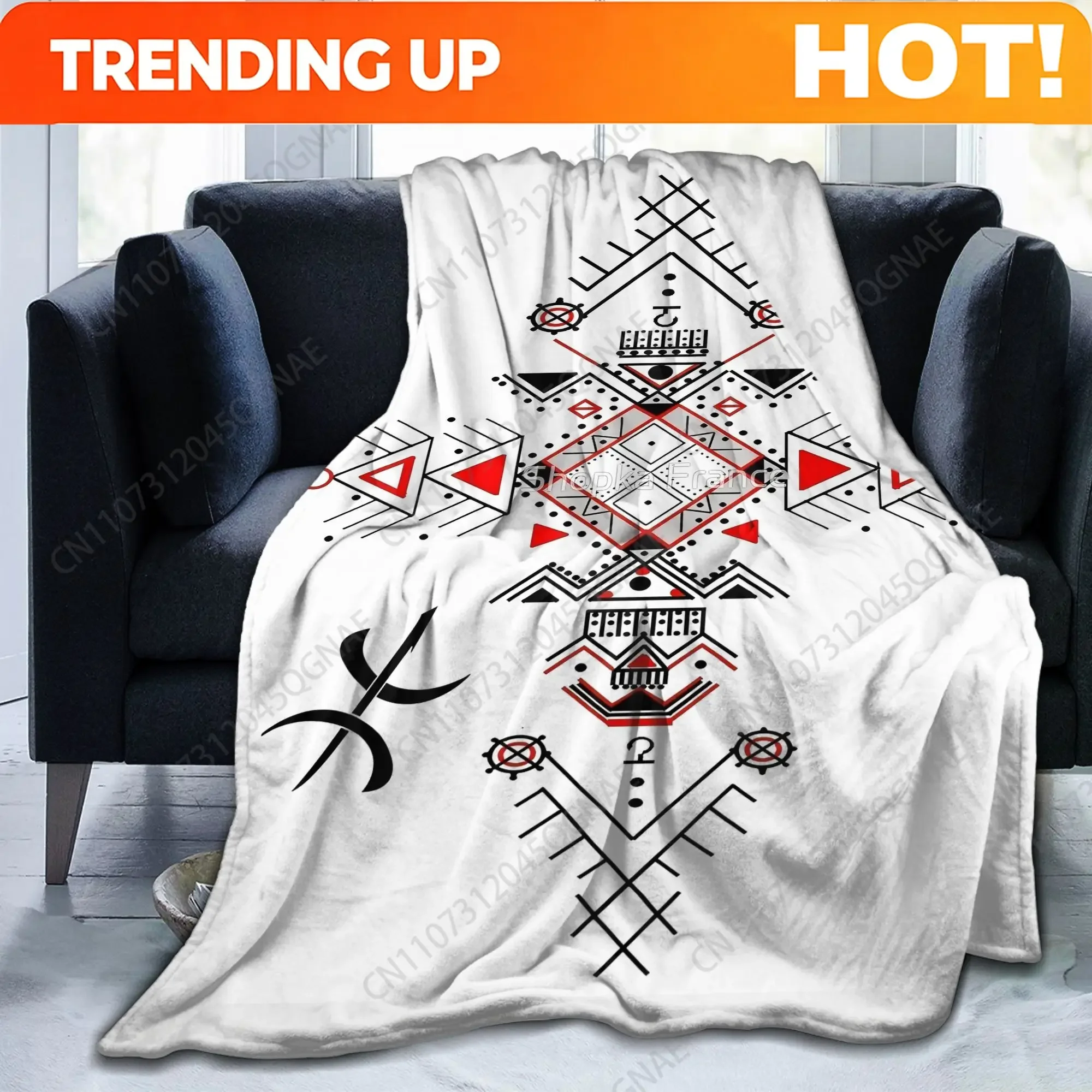 Custom Berber Amazigh Tribal Symbol Plush Flannel Blanket - Authentic North African Amazigh (Berber) Pattern With Tininaq Text,