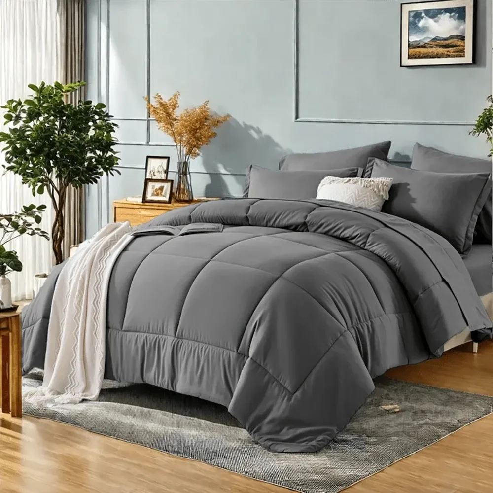 

7 комплектов постельного белья Deluxe Solid Color для кровати размера Queen, мягкие и комфортные, состоящие из 1 одеяла, 1 простыни, 1 пододеяльника.