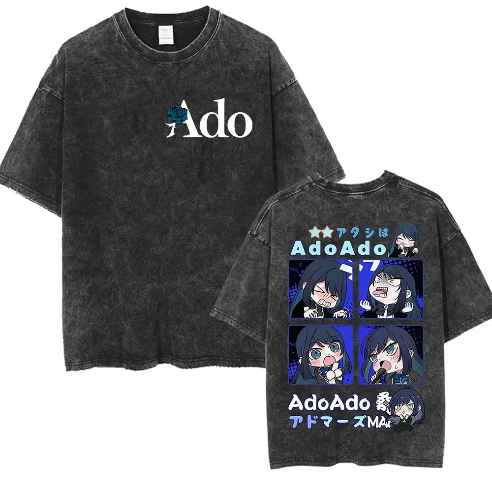 ADO Hibana World Tour 2026 Vintage Washed T Shirts Japanese Singer Fashion Oversized T-shirts Casual Aesthetic Short Sleeve Tees