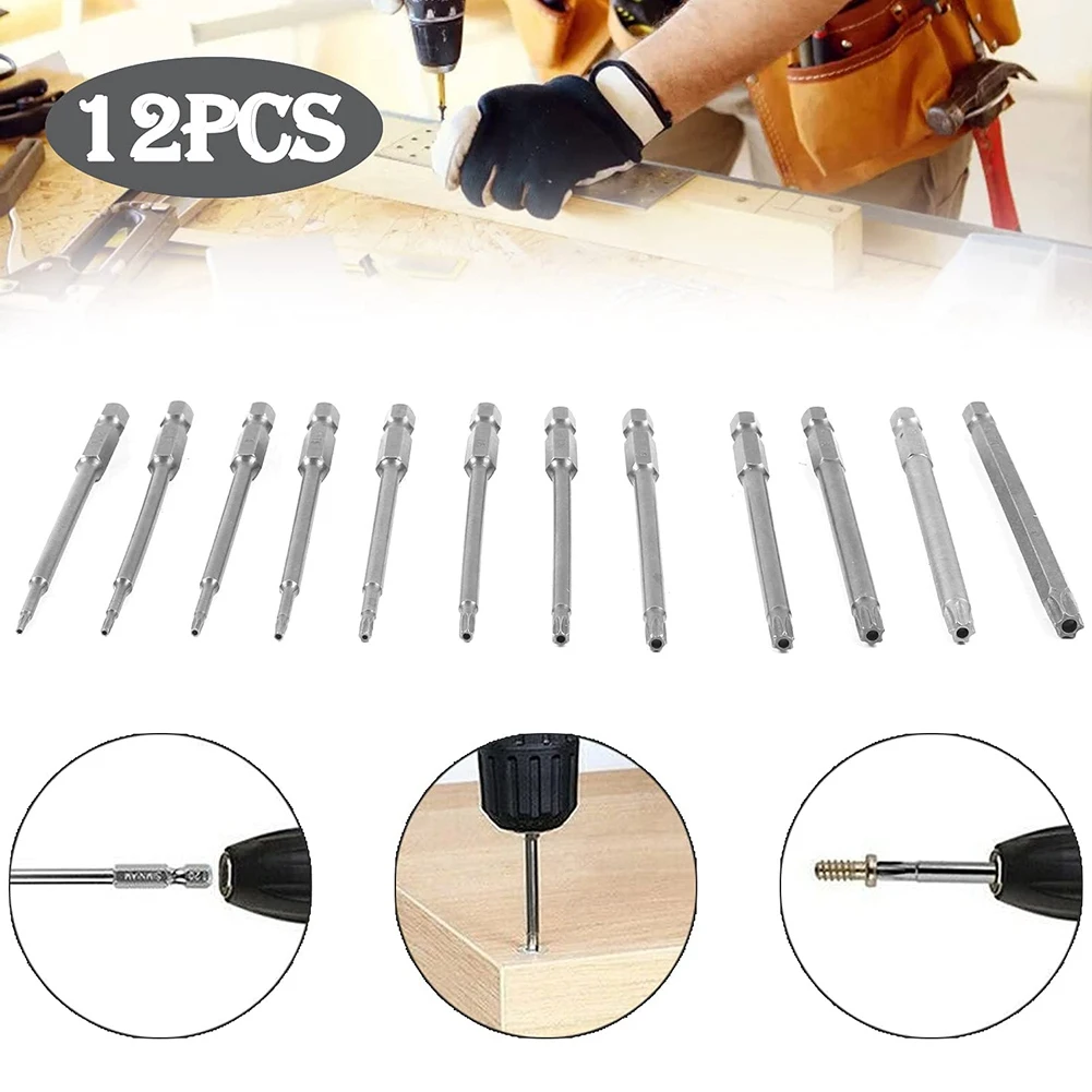 Jeu d'embouts de tournevis longs Torx, jeu d'embouts Torx magnétiques, T6-T40 de tournevis électrique à tige hexagonale de 100 pouces 13 pièces 1/4mm