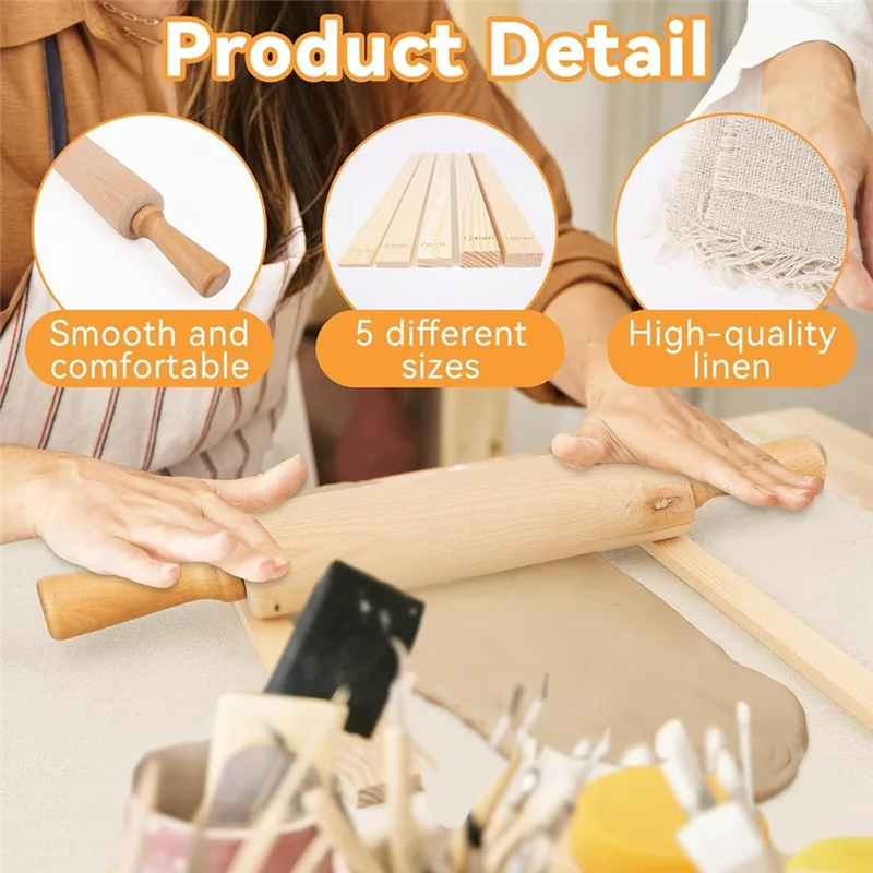 

20 шт. набор для обучения керамике с скалками, обучающий качающийся грязевой палочкой для керамики, глиняные инструменты для лепки и лен премиум-класса