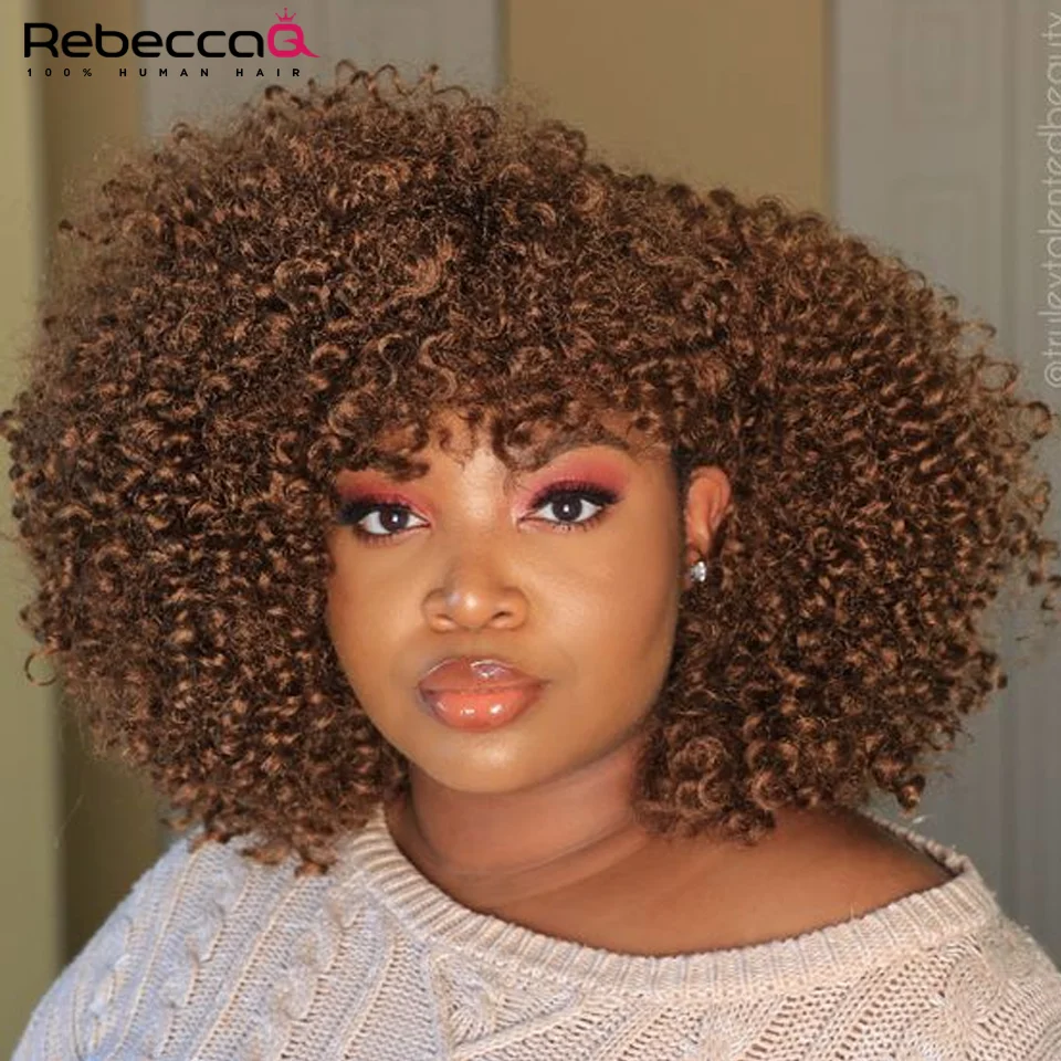 Super Double Draw Short Bob Wig Brown Colored Curly Wig Short Curly Bob Wig With Bngs Ready And Wear Human Hair Glueless Wig