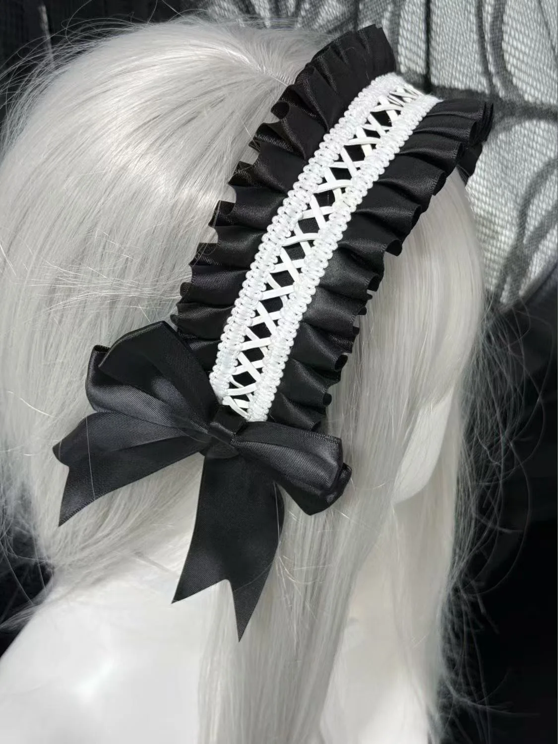 الدانتيل Bowknot عقال للحزب تأثيري الفرنسية عقال النساء حفلة هيرباند تأثيري حلي أنيمي خادمة غطاء الرأس