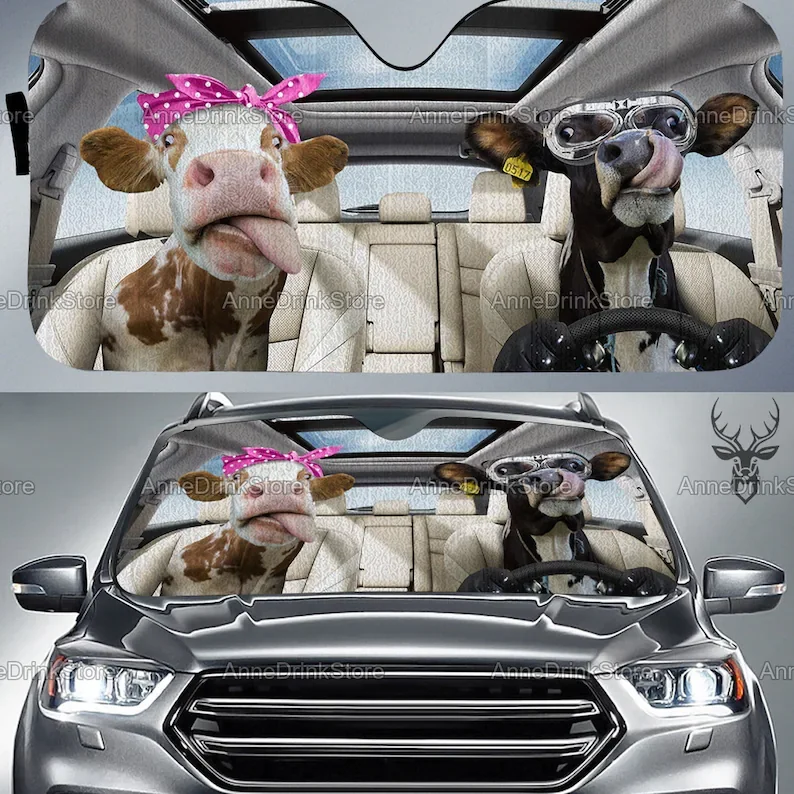 

Tongue Out Cow Car Sun shade - Cattle Car Accessories - Cattle Farm Gifts, Gift For Her, Gift For Mom, Funny Car Decoration PHT2