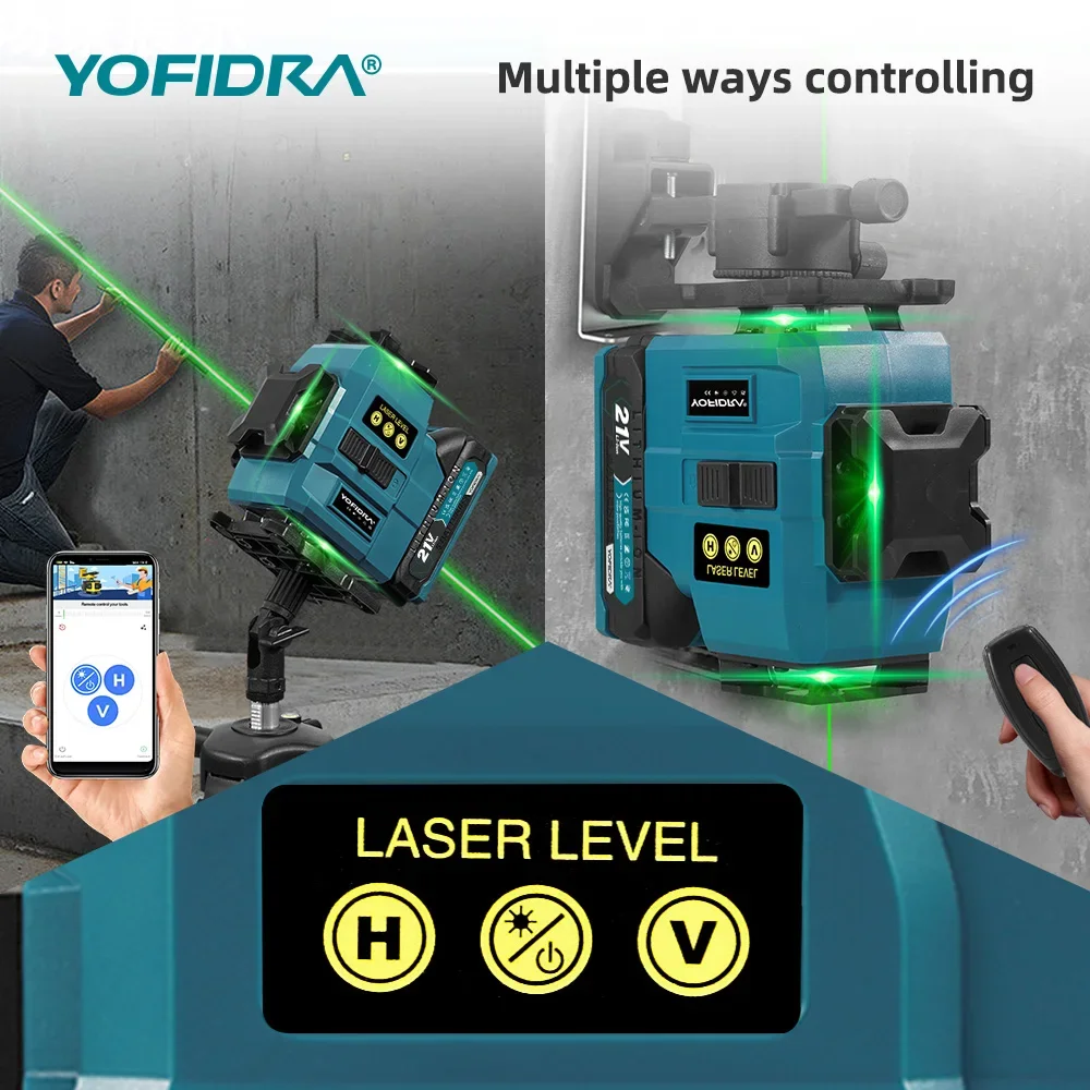YOFIDRA 4D 16 Linien Ultra Leistungsstarker Grüner Strahl 360 ° Selbstnivellierende horizontale Lasernivelliergeräte mit 1-Meter-Stativ für Makita 21V-Akkus – Detail 9