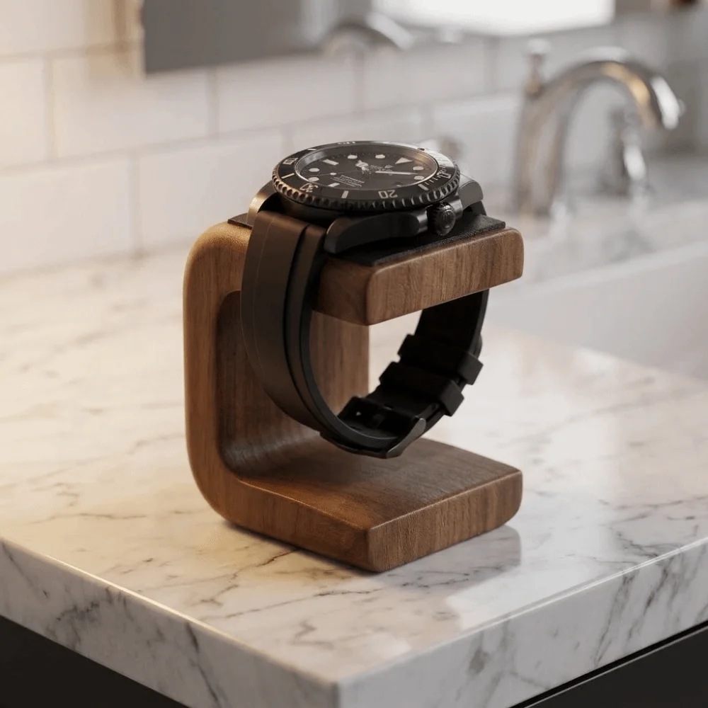 Wooden Watch Stand Gifts with Leather Pad Jewelry Display Rack Simple Table Top Ornament Watch Holder for Men, Women