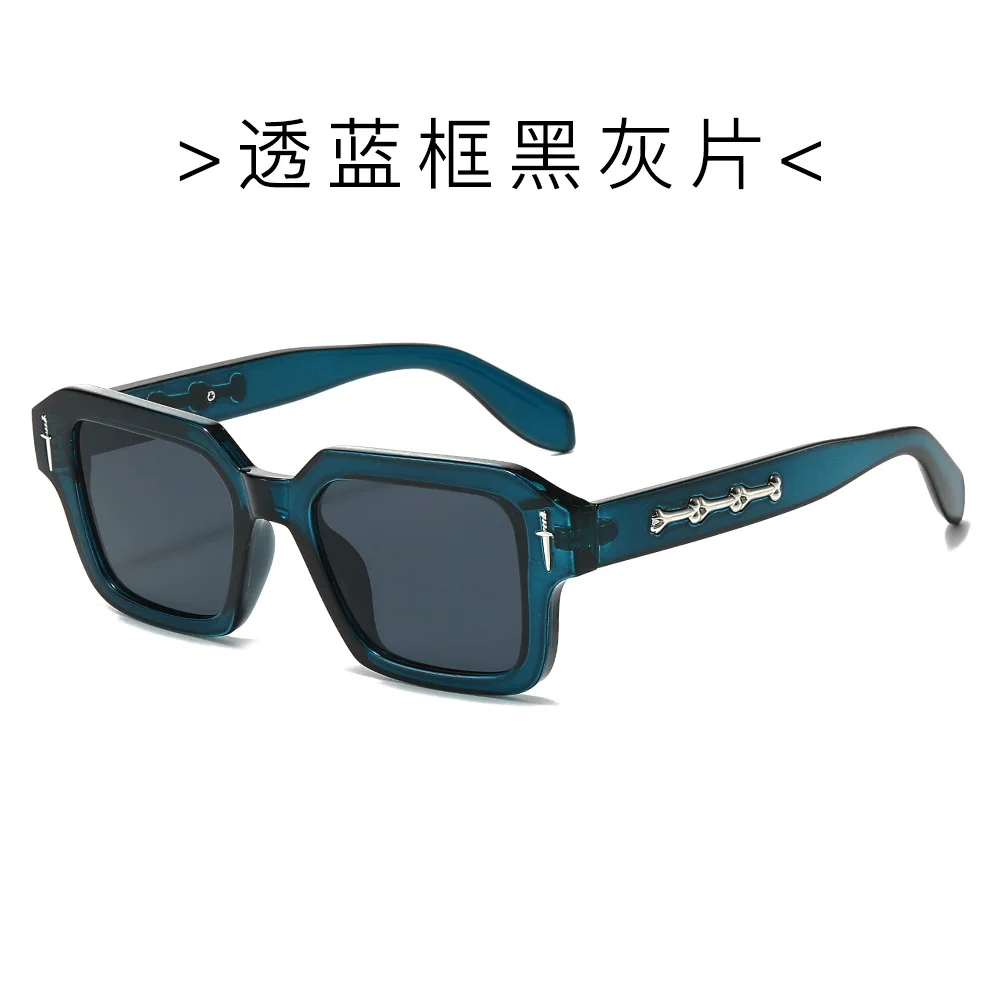 2024 cross-border new women's square frame fashion sunglasses European and American square simple sunglasses metal label exquisi