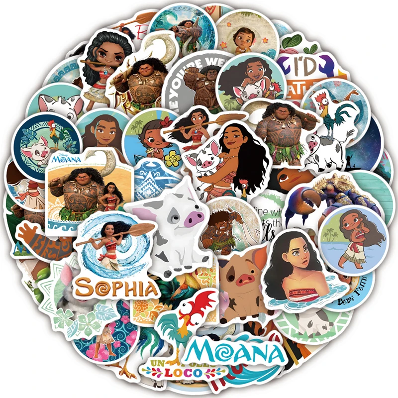 50 Stuks Moana Diy Graffiti Stickers Cartoon Anime Figuur Afbeelding Skateboard Computer Fiets Decoratie Sticker