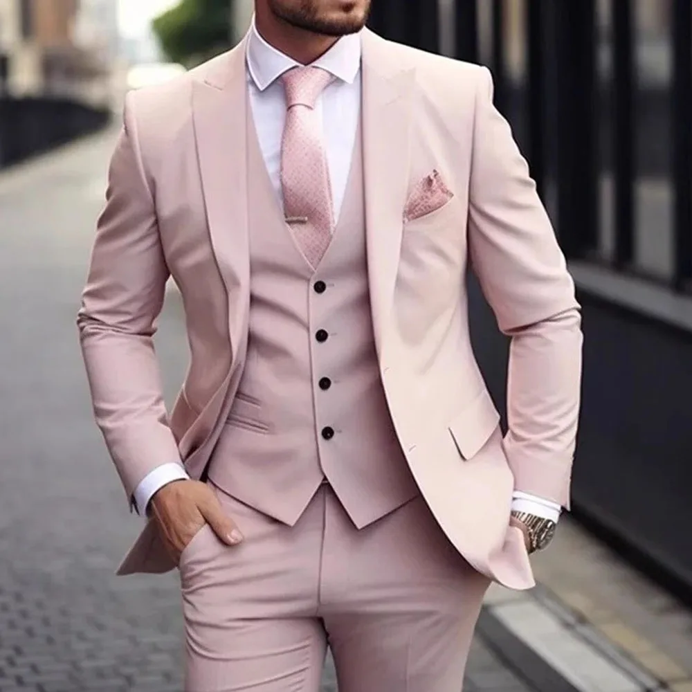 

New Style Men's Three-piece Suit Business Banquet Elegant Host Slim Fit Suit Set
