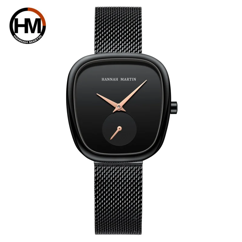 Gratis Verzending Dames Roestvrij Staal Milan Mesh Quartz Horloge Creatief Twee-Pins Half Tonneau Design Europees En Amerikaans