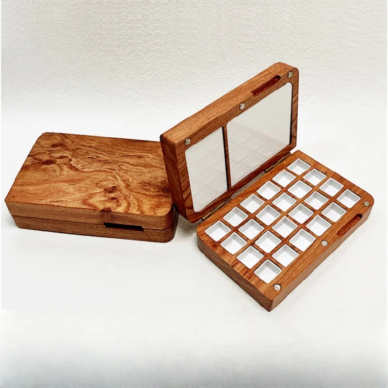 

24 Grid /2ml Square Hand-made Solid Wood Watercolor Box Schmink Solid Pigment Dispensers Ceramic Palette Art Painting Supplies