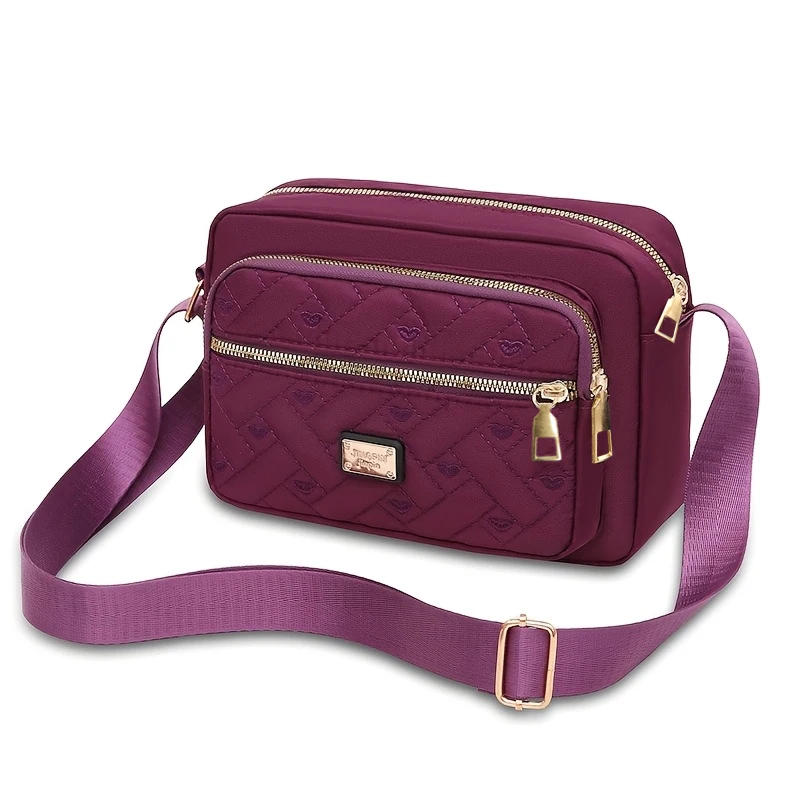 Verstellbarer Riemen Damen Gesteppte Nylon-Umhängetasche mit mehreren Reißverschlusstaschen, lässige Messenger-Schultertasche für den täglichen Einkauf. – Detail 4