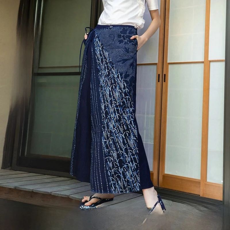 

Pure Cotton Autumn New Women's Loose Printed Wide Leg Pants Long Slimming Skirt Pants by a Life on the Left